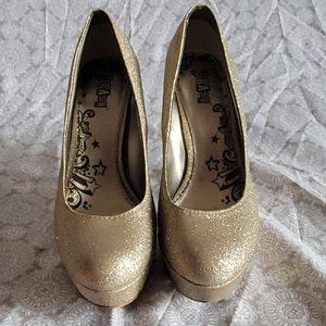 Trash Golden Glitter Platform Shoes 8W